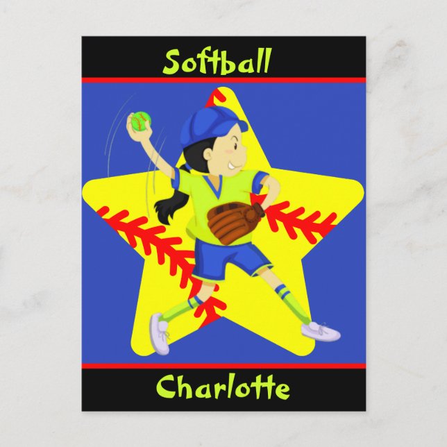Softball Girls Star Pitcher Personalisiert Postkarte (Vorderseite)
