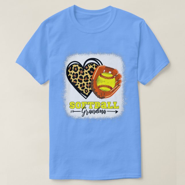 Softball Grandma gebleicht Leopard Herzhandschuh w T-Shirt (Design vorne)