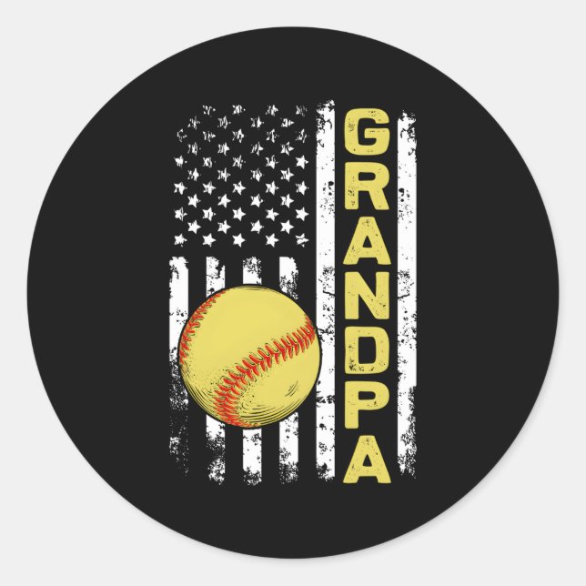 Softball Grandpa American Flag Softball Runder Aufkleber (Vorderseite)