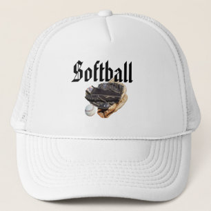 Softball-Handschuhe und -Logo, Truckerkappe
