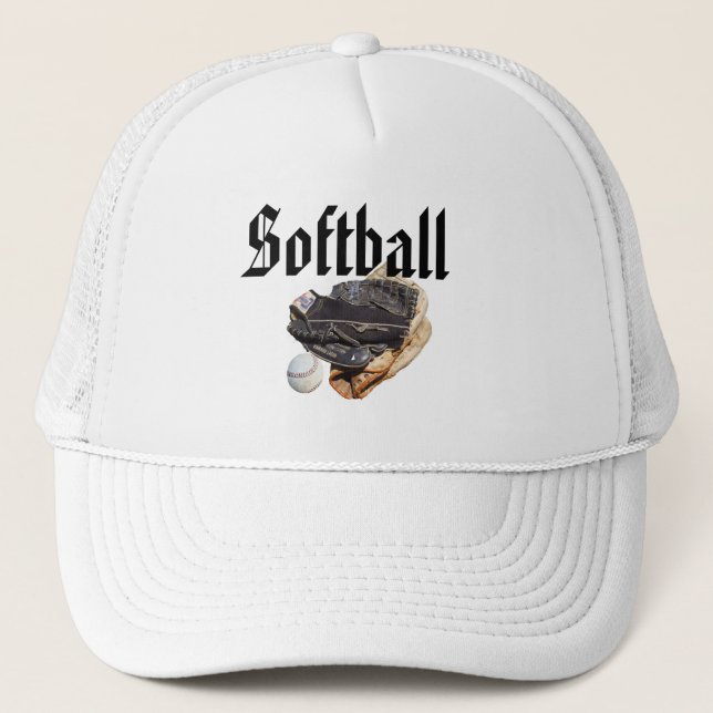 Softball-Handschuhe und -Logo, Truckerkappe (Vorderseite)