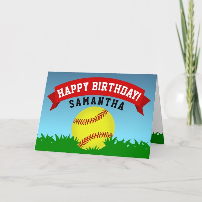 Softball Happy Birthday Karte (Vorderseite)