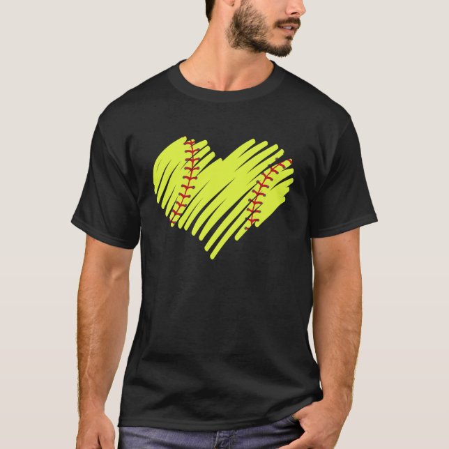 Softball Heart Ball Mom Dad Men Women Baseball T-Shirt (Vorderseite)