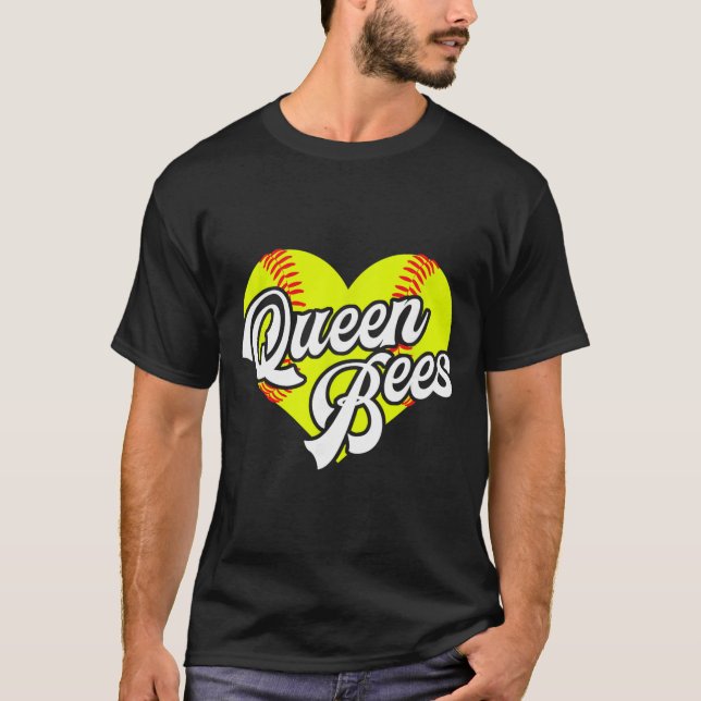 Softball Heart Queen Bees Team T-ball League Girls T-Shirt (Vorderseite)