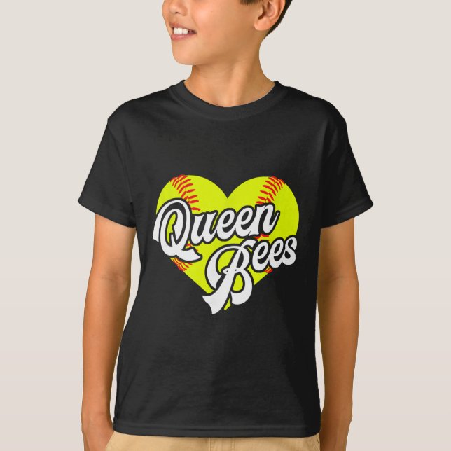 Softball Heart Queen Bees Team T-ball League Girls T-Shirt (Vorderseite)