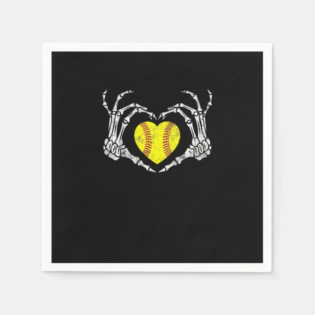 Softball Heart Skeleton Hand Halloween Kostümspass Serviette (Vorderseite)