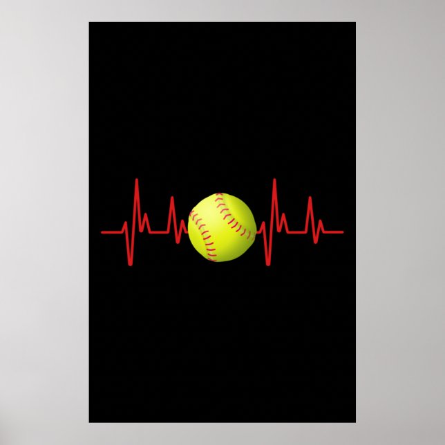 Softball Heartbeat EKG Poster (Vorne)