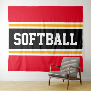 SOFTBALL Helles Rot Schwarz Orange Rennstreifen Wandteppich