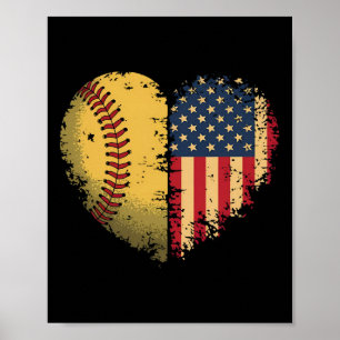 Softball Herz Amerikanische Flagge Patriotischer S Poster