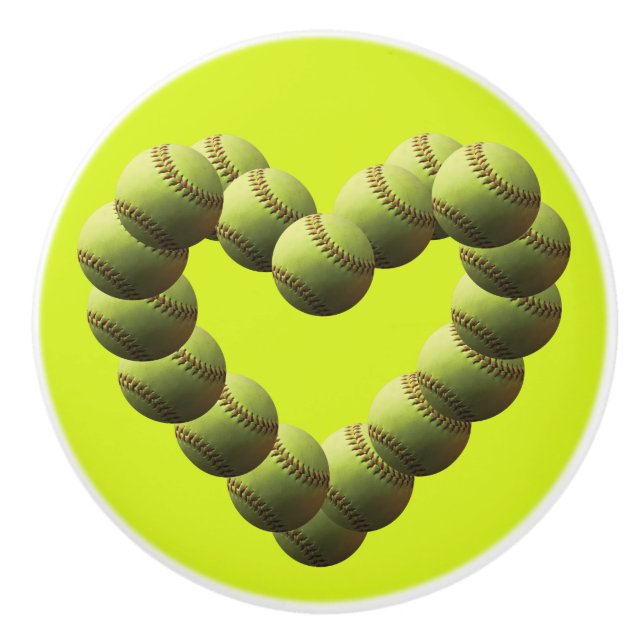 Softball-Herz-multi Ball-Gelb-Softball Keramikknauf (Vorderseite)