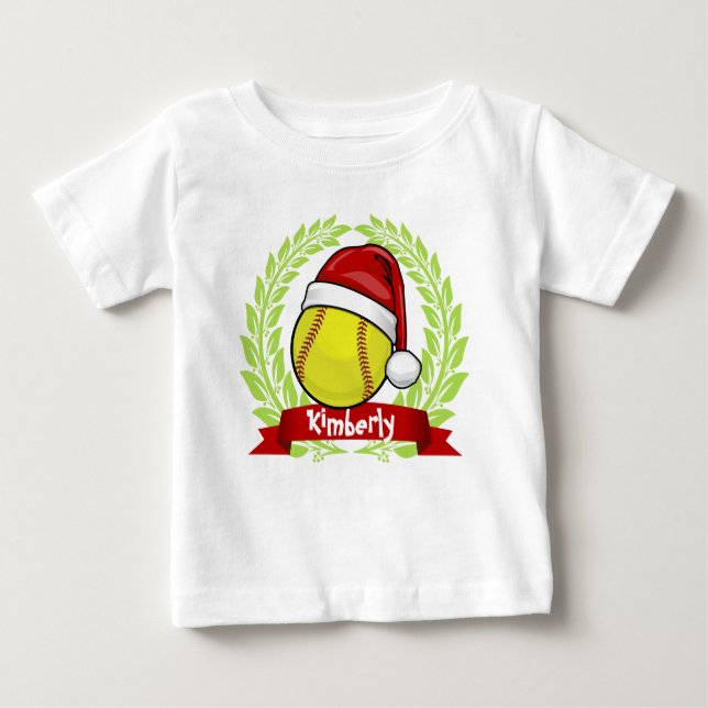 Softball im Weihnachtsstil der Weihnachtsmannmütze Baby T-shirt (Vorderseite)