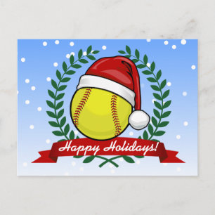 Softball im Weihnachtsstil der Weihnachtsmannmütze Feiertagspostkarte