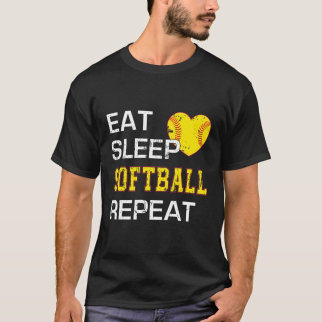 Softball isst schlafende Softball Wiederholung Sof T-Shirt (Vorderseite)