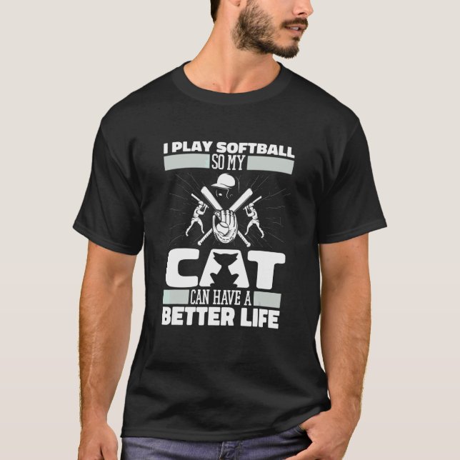Softball-Katze-Schlagmann-Pitcher-Fänger-Softball T-Shirt (Vorderseite)