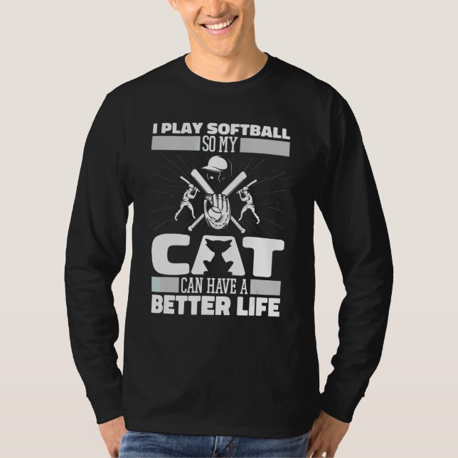 Softball Katze Schlagmann Werfer Fänger Softball T-Shirt (Vorderseite)