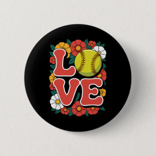 Softball Liebe Retro Flower Power Sport  Button
