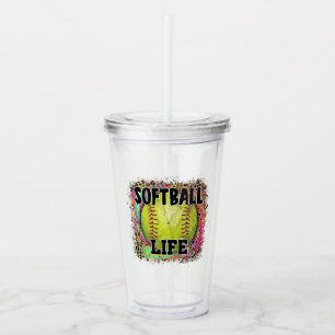 Softball Life Gefärbte Krawatte Leopard Print Yell Acryltrinkbecher