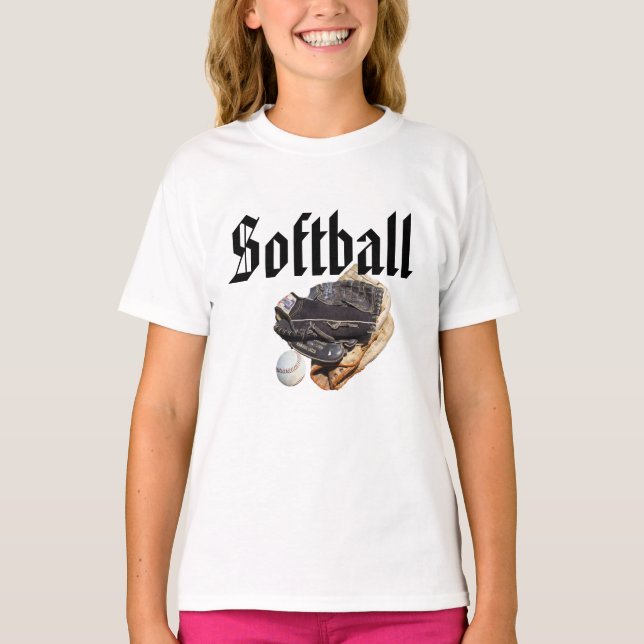 Softball-Logo und Handschuhe, T-Shirt (Vorderseite)