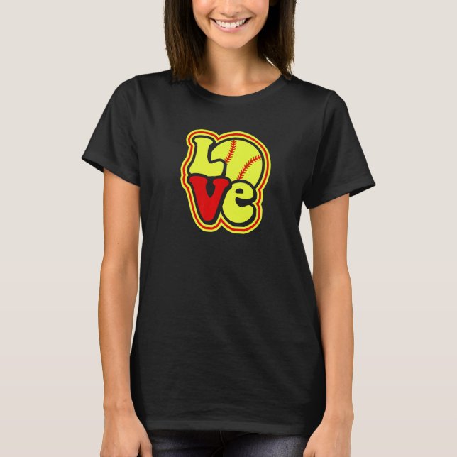 Softball Love for Teen Girls & Women Red & Yellow  T-Shirt (Vorderseite)
