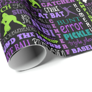 Softball-Mädchen-Schwarzes 1 Geschenkpapier