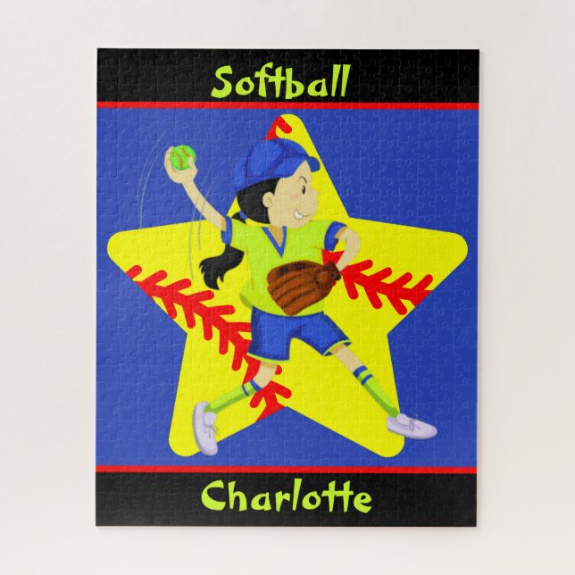 Softball Mädchen Star Pitcher Personalisiert Puzzle (Vertikal)