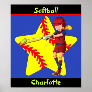 Softball Mädchen Star Schlagmann Swing Personalisi Poster