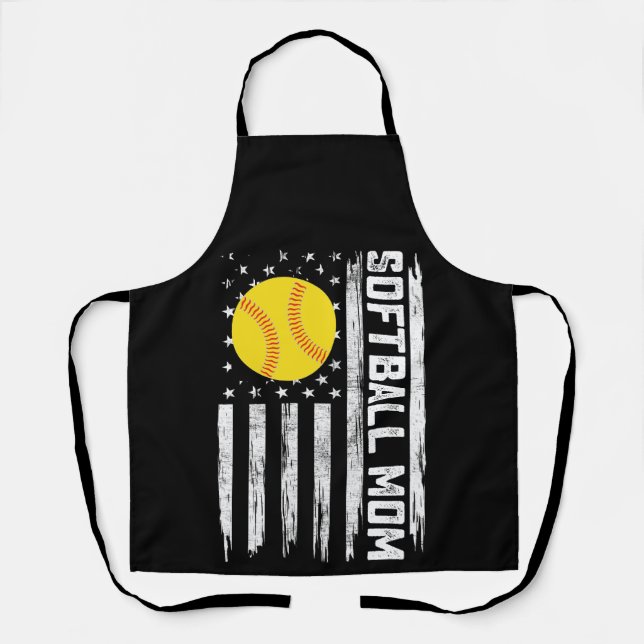 Softball Mama American US Flag Vintager Muttertag Schürze (Vorderseite)