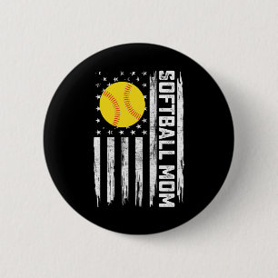 Softball-Mama Amerikanische US-Flagge Vintage Mutt Button