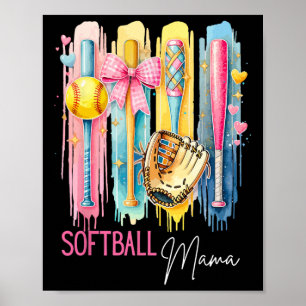 Softball-Mama-Coquette-Pinselstrich Lustige Mutter Poster