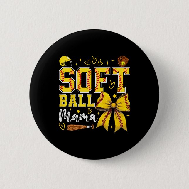 Softball-Mama Coquette-Schleife Softball-Mutter Mu Button (Vorderseite)