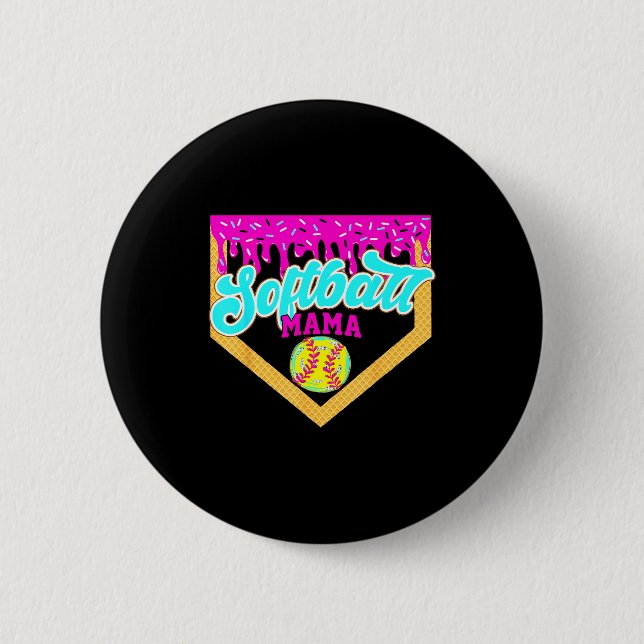 Softball Mama Drip Eiscreme tropfend Game Day Sof Button (Vorderseite)