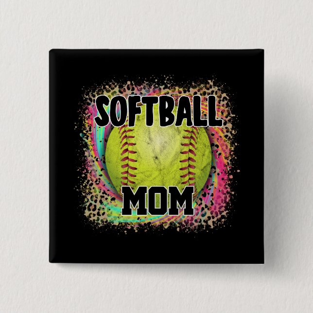 Softball Mama Gefärbte Krawatte Leopard Print Yell Button (Vorderseite)