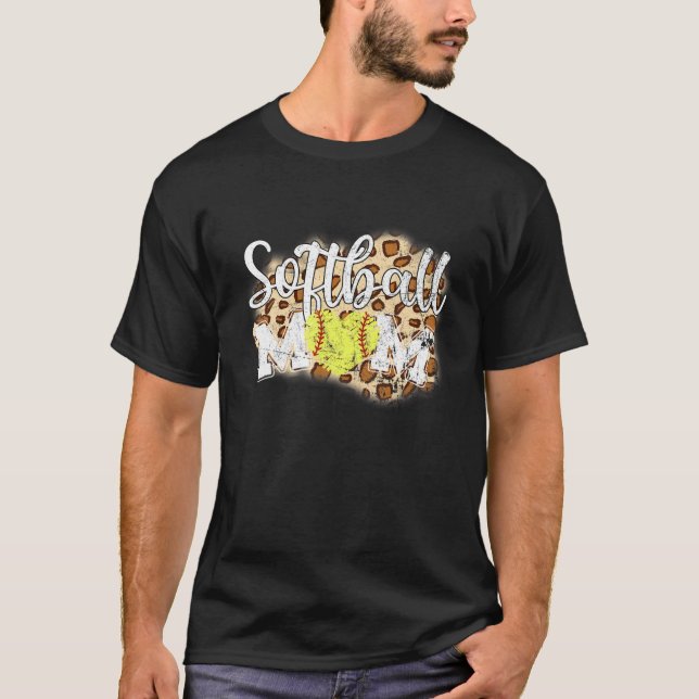 Softball Mama Leopard Funny Baseball Mama Mutter D T-Shirt (Vorderseite)