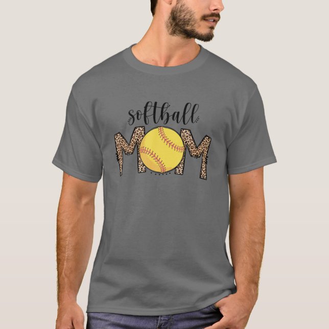Softball Mama Leopard Funny Baseball Mama Mutter D T-Shirt (Vorderseite)