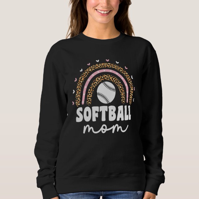 Softball Mama Mama Leopard Rainbow Catcher Pitcher Sweatshirt (Vorderseite)