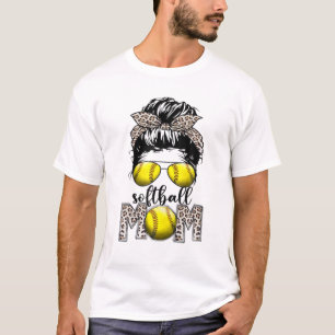 Softball Mama Muttertag Leopard Messy Bun T-Shirt