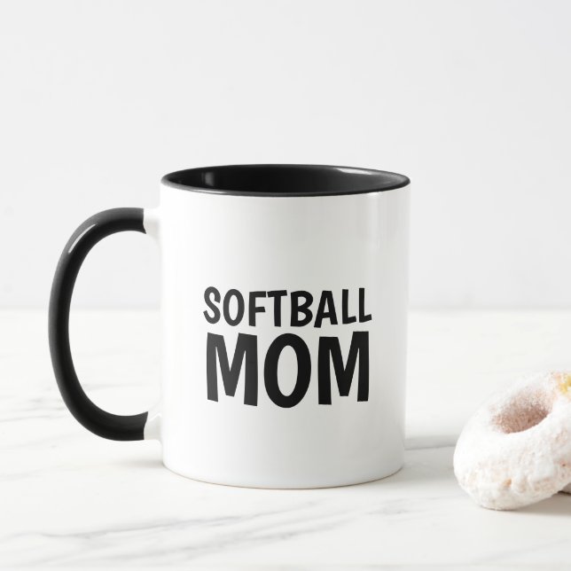 Softball-Mama, Schwarz-weiße Zwei-Tone-Kaffee-Tass Tasse (Mit Donut)
