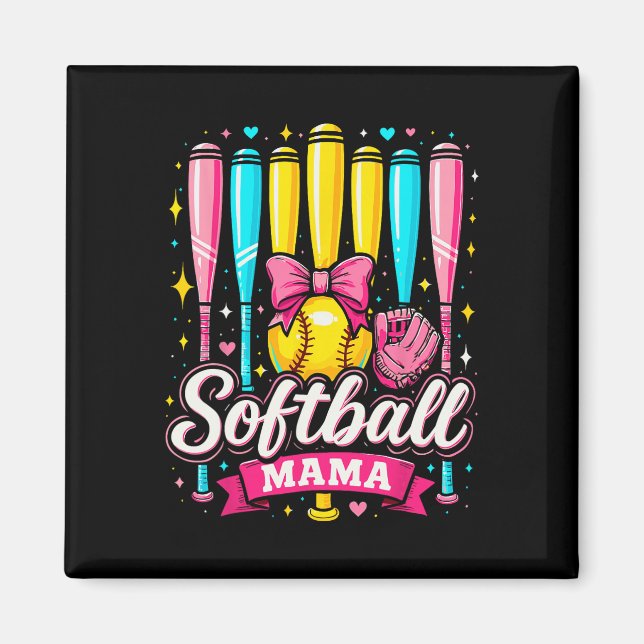 Softball Mama Softball Kokette Bow Softball  Magnet (Vorne)