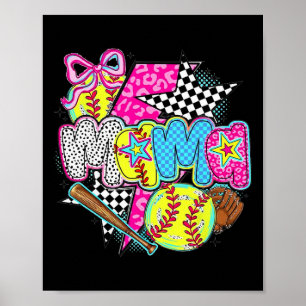 Softball-Mama-Spieltag-Leopard-Karo-Mama-Retro Poster