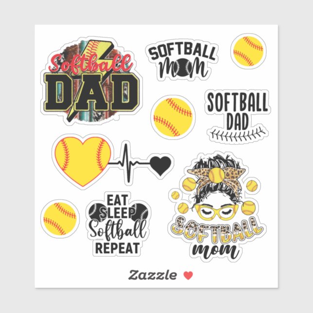 Softball-Mama und Vater Aufkleber (Blatt)