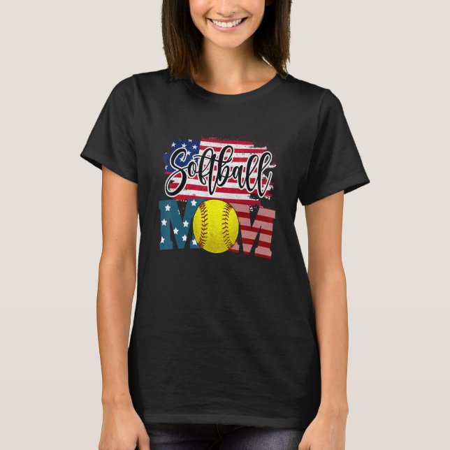 Softball-Mama US-amerikanische Flagge T-Shirt (Vorderseite)