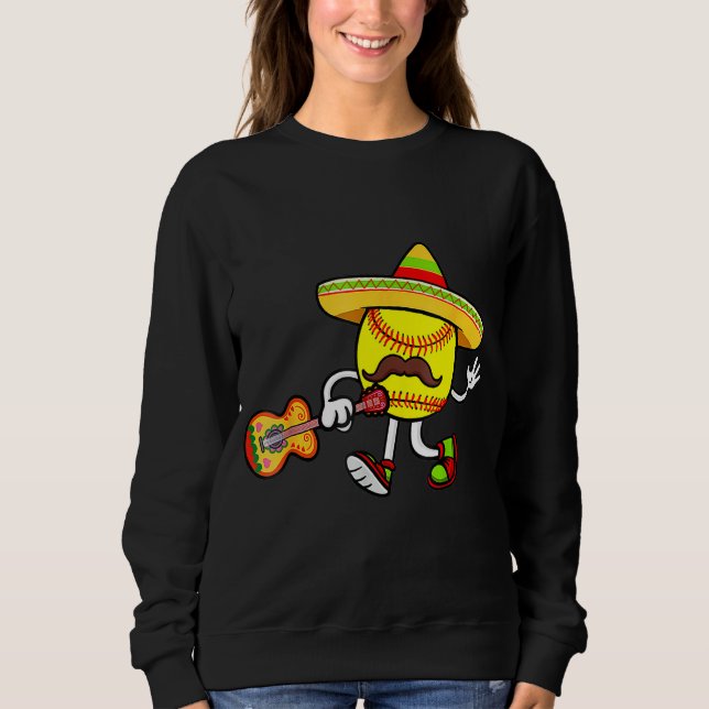 Softball Mexican Guitar Hat Cinco De Mayo Sweatshirt (Vorderseite)