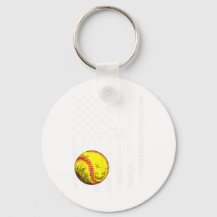 Softball Mimi Amerika Flagge Männer Frauen Vintage Schlüsselanhänger