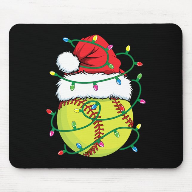 Softball mit Weihnachtsmannmütze Men Boys Weihnach Mousepad (Vorne)