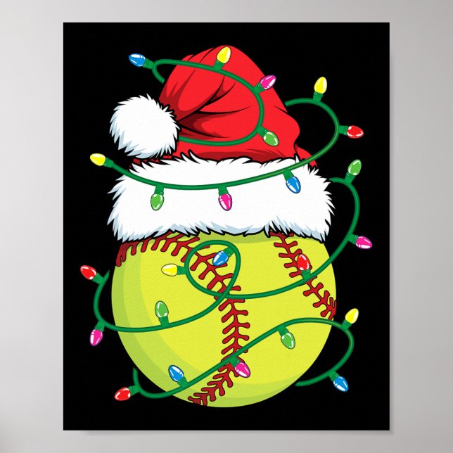 Softball mit Weihnachtsmannmütze Men Boys Weihnach Poster (Vorne)
