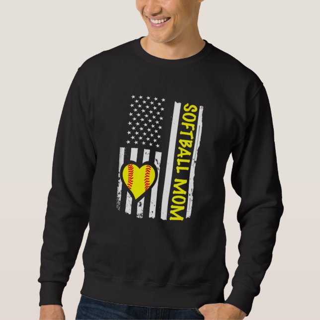 Softball Mom USA Flag Heart   Sweatshirt (Vorderseite)