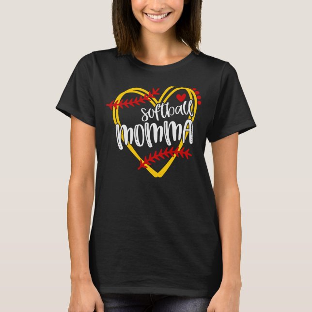 Softball Momma Mama Softball Softball Herz T-Shirt (Vorderseite)