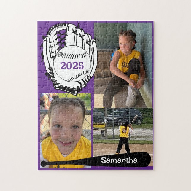 Softball oder Baseball 3 Foto Jigsaw Puzzle Lila (Vertikal)
