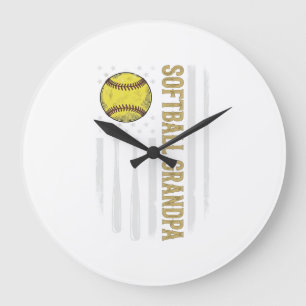 Softball-Opa Vintage-Flagge Vektordesign_1 Große Wanduhr