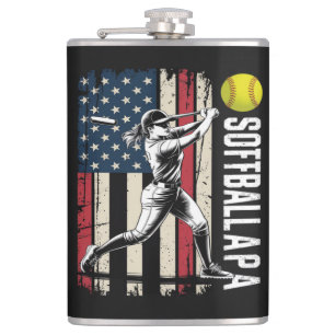 Softball Papa Amerikanische US-Flagge Flachmann